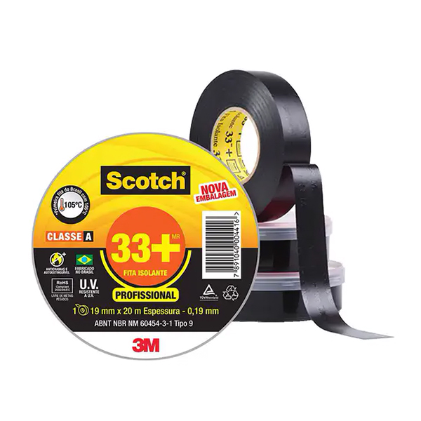 Fita Isolante 19Mmx20Mt Preta 33+ 3M